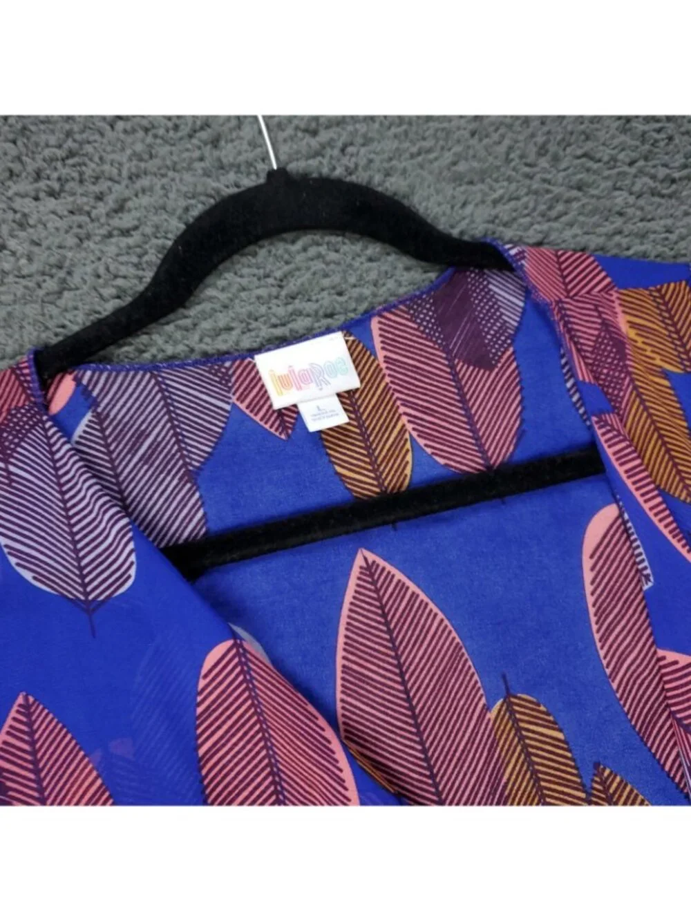 LulaRoe Monroe Kimono Cardigan Womens L Large Multicolor Fringe Floral Blue Pink